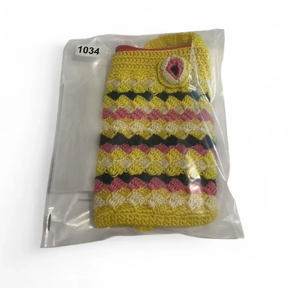 Unbranded‎ Crochet Crossbody Bag Womens Medium Yellow Pink Excellent Boho Shell